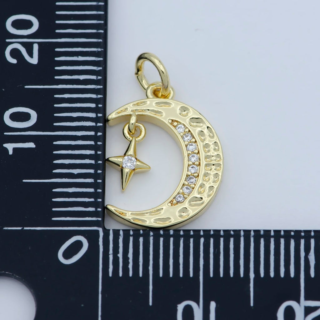 Mini Celestial CZ Cubic Zirconia Crescent Moon Star Charm 14k Gold plated Charm Pendant Star Moon Jewelry for Necklace Earring Supply M-361 - DLUXCA