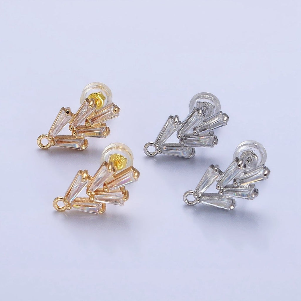 Mini Clear baguette Earring Post w/ Open Link Lead Nickel free Open link in gold Silver Color Z-170 - DLUXCA