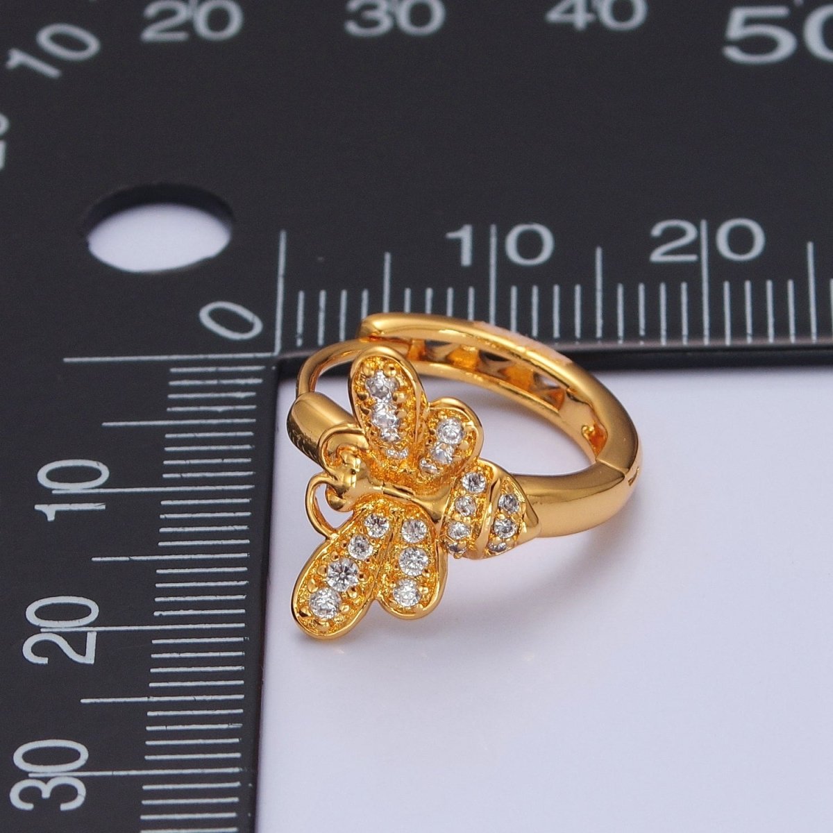 Mini Clear Butterfly Earring Gold Huggie Earring 24k Gold plated T-452 - DLUXCA