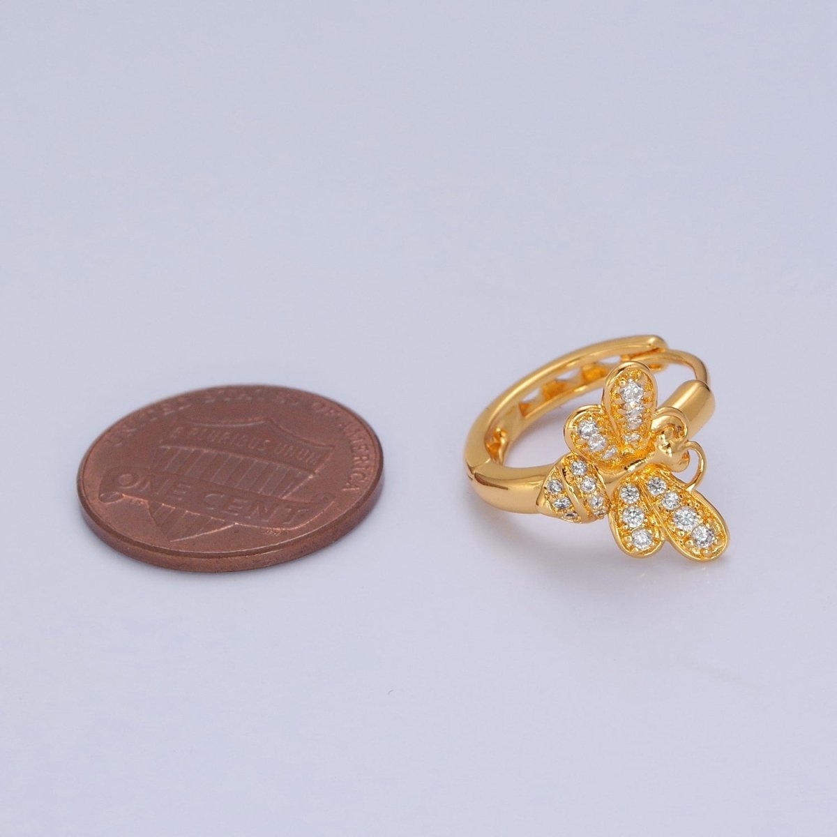 Mini Clear Butterfly Earring Gold Huggie Earring 24k Gold plated T-452 - DLUXCA
