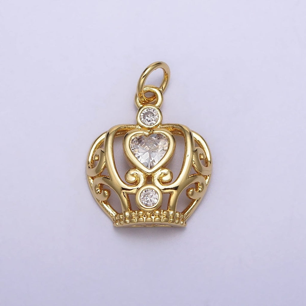 Mini Clear Heart CZ Crown Gold Add-On Charm | AC216 - DLUXCA