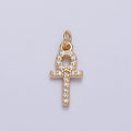 Mini Clear Micro Paved CZ Ankh Cross Charm in Gold & Silver | AC226 AC301 - DLUXCA