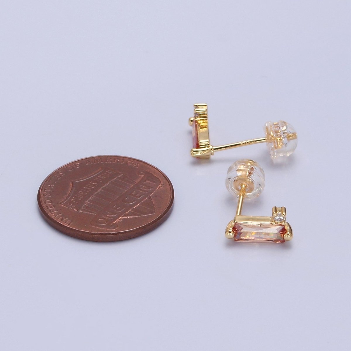 Mini Clear Peach Pink Baguette Cz Stud Earring T-387 T-428 V-101 - DLUXCA