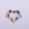 Mini Colorful Baguette Cz Heart Charm Connector for Bracelet Necklace Link Connector F-107 - DLUXCA