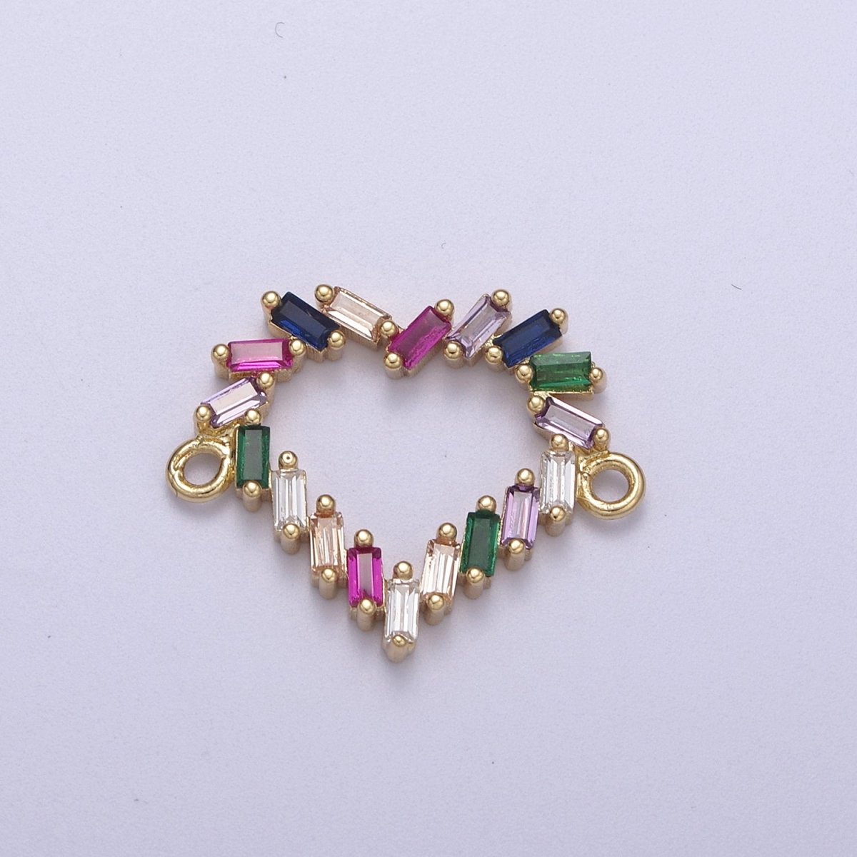 Mini Colorful Baguette Cz Heart Charm Connector for Bracelet Necklace Link Connector F-107 - DLUXCA