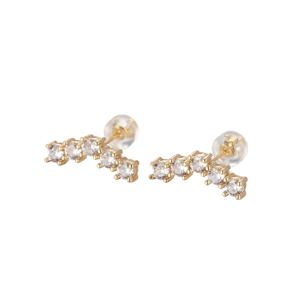 Mini Connected Crystal String Studs Earring CZ Crystal Stones Lining on Daily Wear Earring Jewelry P-196 - DLUXCA