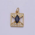 Mini Cubic Gold Square Charm Micro Pave CZ Dark Blue Eye Jewelry N-876 - DLUXCA