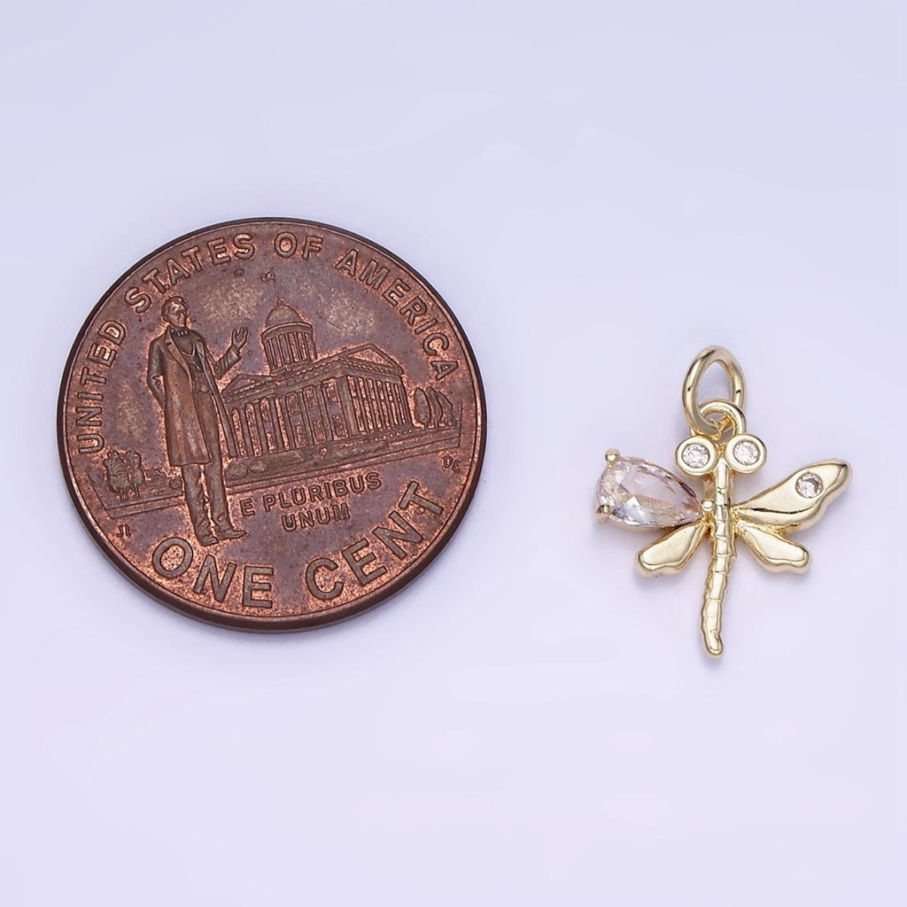 Mini Dragon Fly Charm 14K Gold plated Insect Pendant | AG-673 - DLUXCA