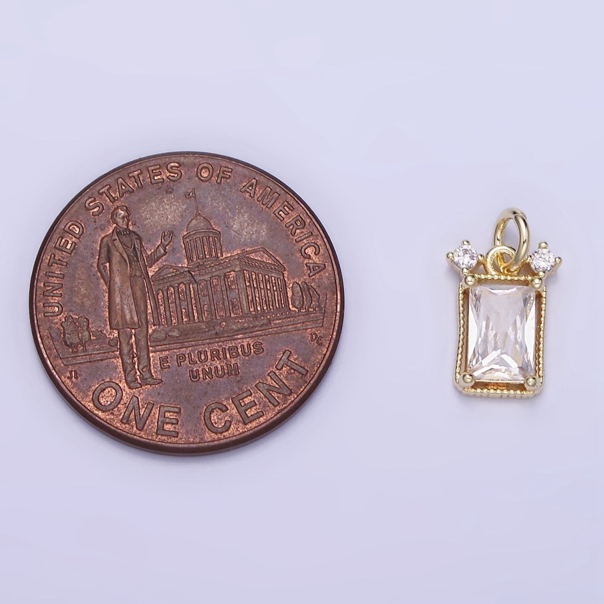 Mini Emerald Cut Charm CZ gold plated set with cubic zirconia accent | AG667 - DLUXCA