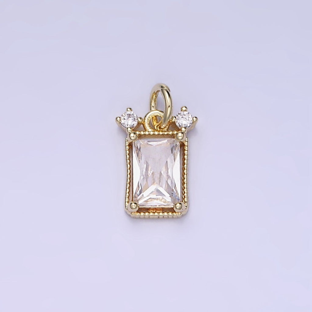 Mini Emerald Cut Charm CZ gold plated set with cubic zirconia accent | AG667 - DLUXCA