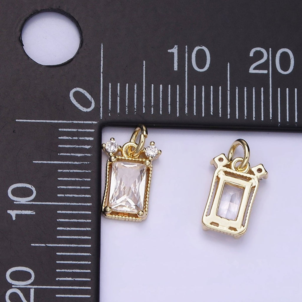 Mini Emerald Cut Charm CZ gold plated set with cubic zirconia accent | AG667 - DLUXCA