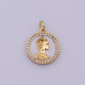 Mini English Queen Elizabeth coin medal 18k Gold plated coin Charm Micro Pave Enamel White Charm N-199 - DLUXCA