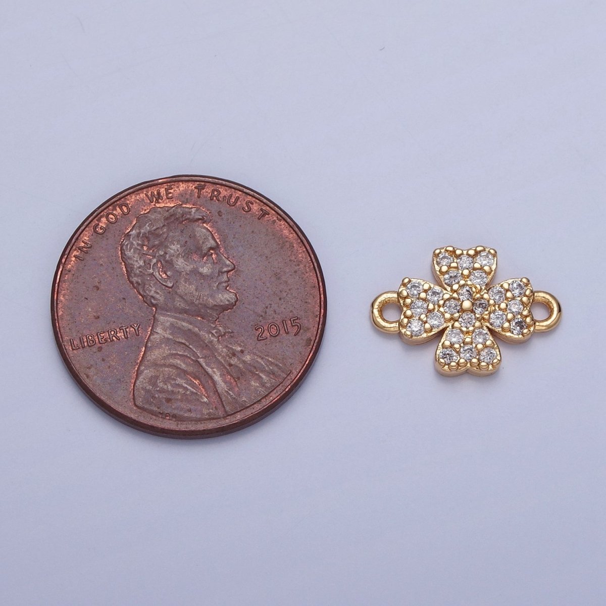 Mini Four Leaf Clover Charms for Necklace Earring Making Supplies 14K Gold plated Micro Pave Lucky Charm Connector G-933 - DLUXCA