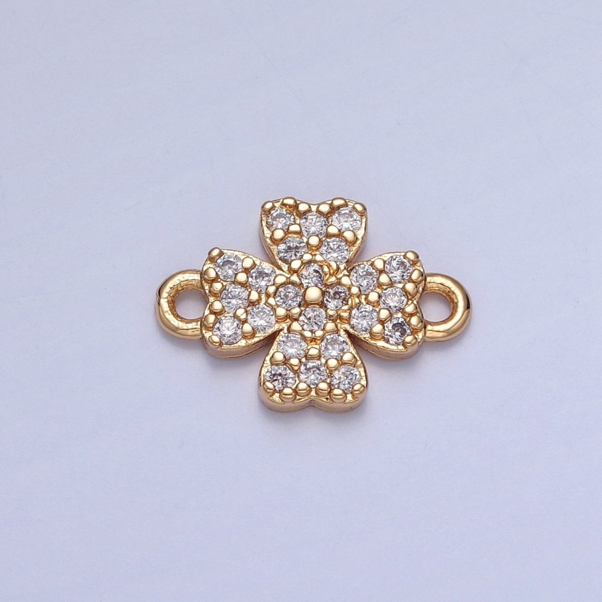 Mini Four Leaf Clover Charms for Necklace Earring Making Supplies 14K Gold plated Micro Pave Lucky Charm Connector G-933 - DLUXCA