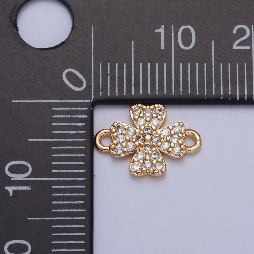 Mini Four Leaf Clover Charms for Necklace Earring Making Supplies 14K Gold plated Micro Pave Lucky Charm Connector G-933 - DLUXCA