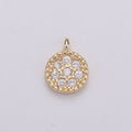 Mini Geometric Charm 18K Gold plated Round Disc Pendant, Micro Pave CZ Dainty Pave Disc Charm, Cubic Zirconia, D-877 - DLUXCA