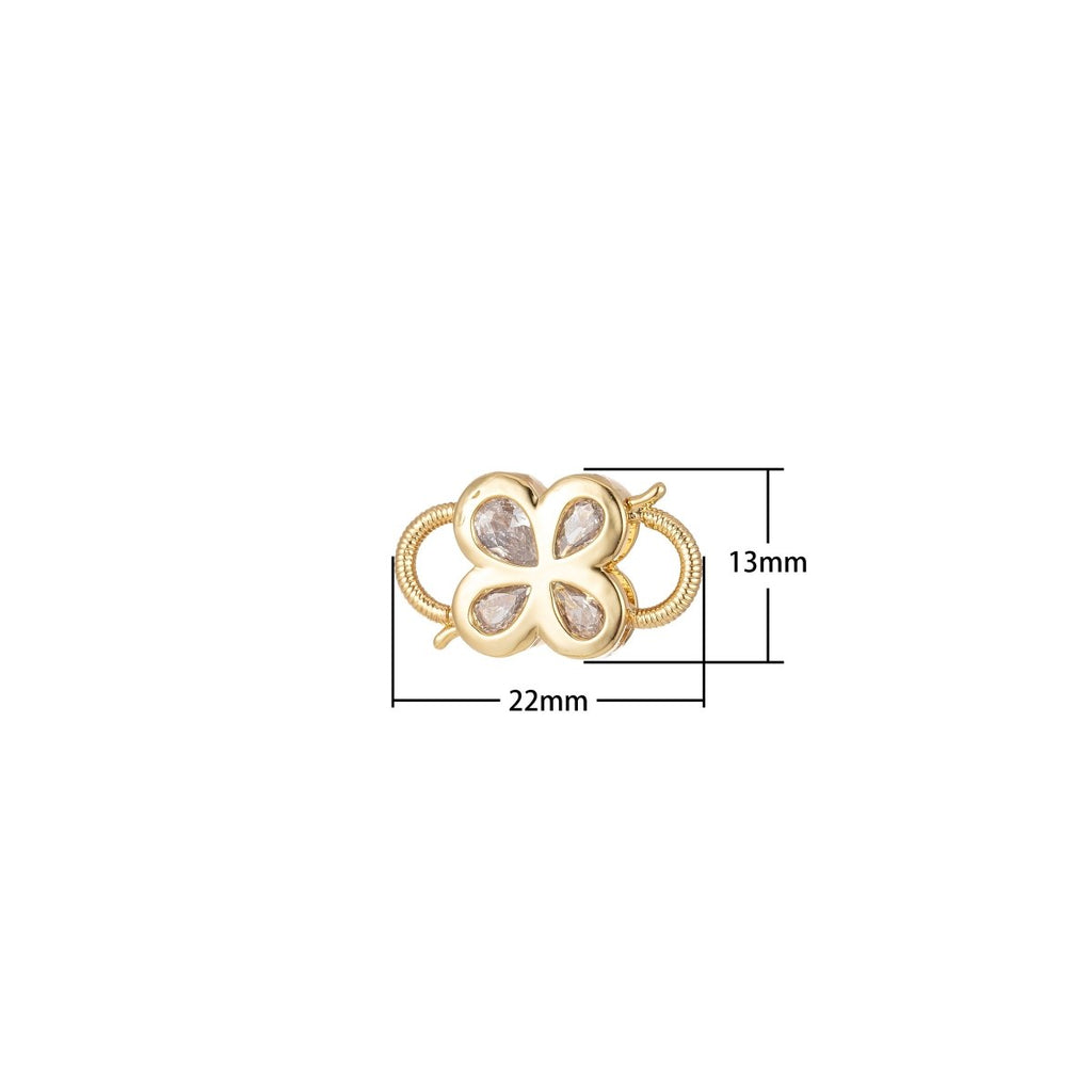 Mini Gold Clover Cubic Zirconia Clasp Lock, Interlock Cubic Clasp Fastener for Bracelet Necklace Clear Cz Supply L-350 - DLUXCA