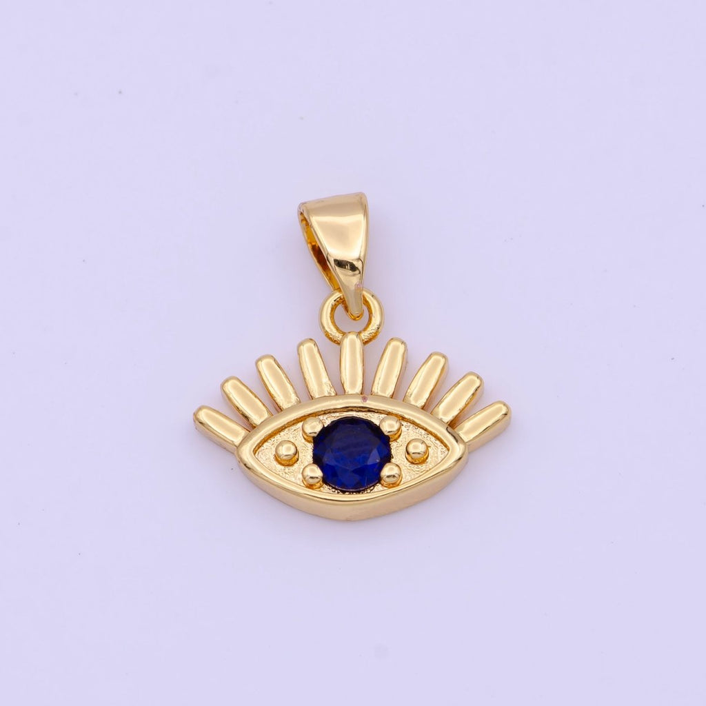Mini Gold Evil Eye Blue Cubic Zirconia Pendant Amulet H-573 - DLUXCA
