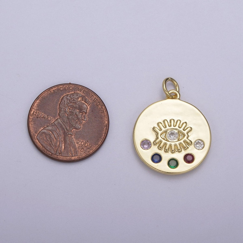 Mini Gold Evil Eye Medallion Charm for Add on Charm Bracelet Necklace N-929 - DLUXCA