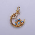 Mini Gold plated Crescent Moon With Cubic Zirconia Stone Charm N-360 - DLUXCA