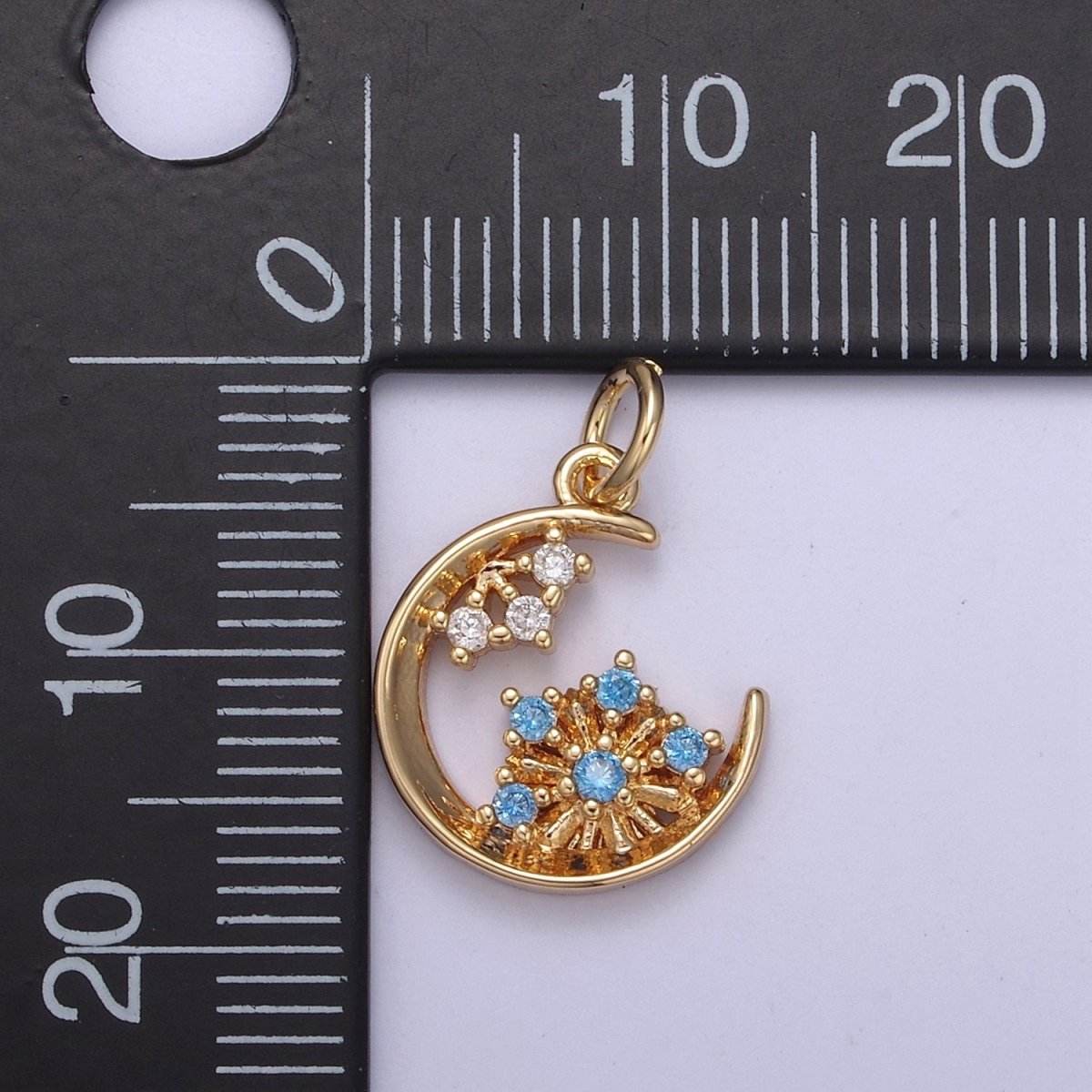 Mini Gold plated Crescent Moon With Cubic Zirconia Stone Charm N-360 - DLUXCA