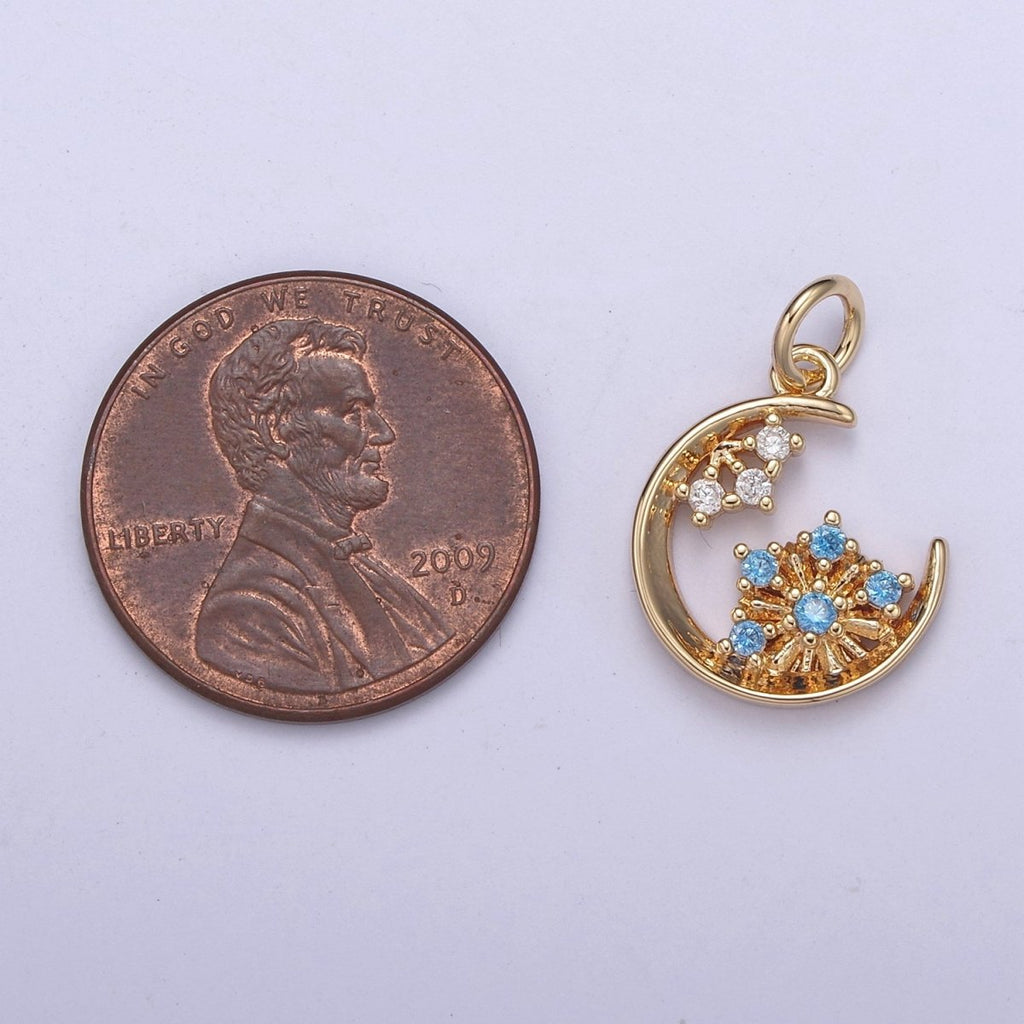 Mini Gold plated Crescent Moon With Cubic Zirconia Stone Charm N-360 - DLUXCA