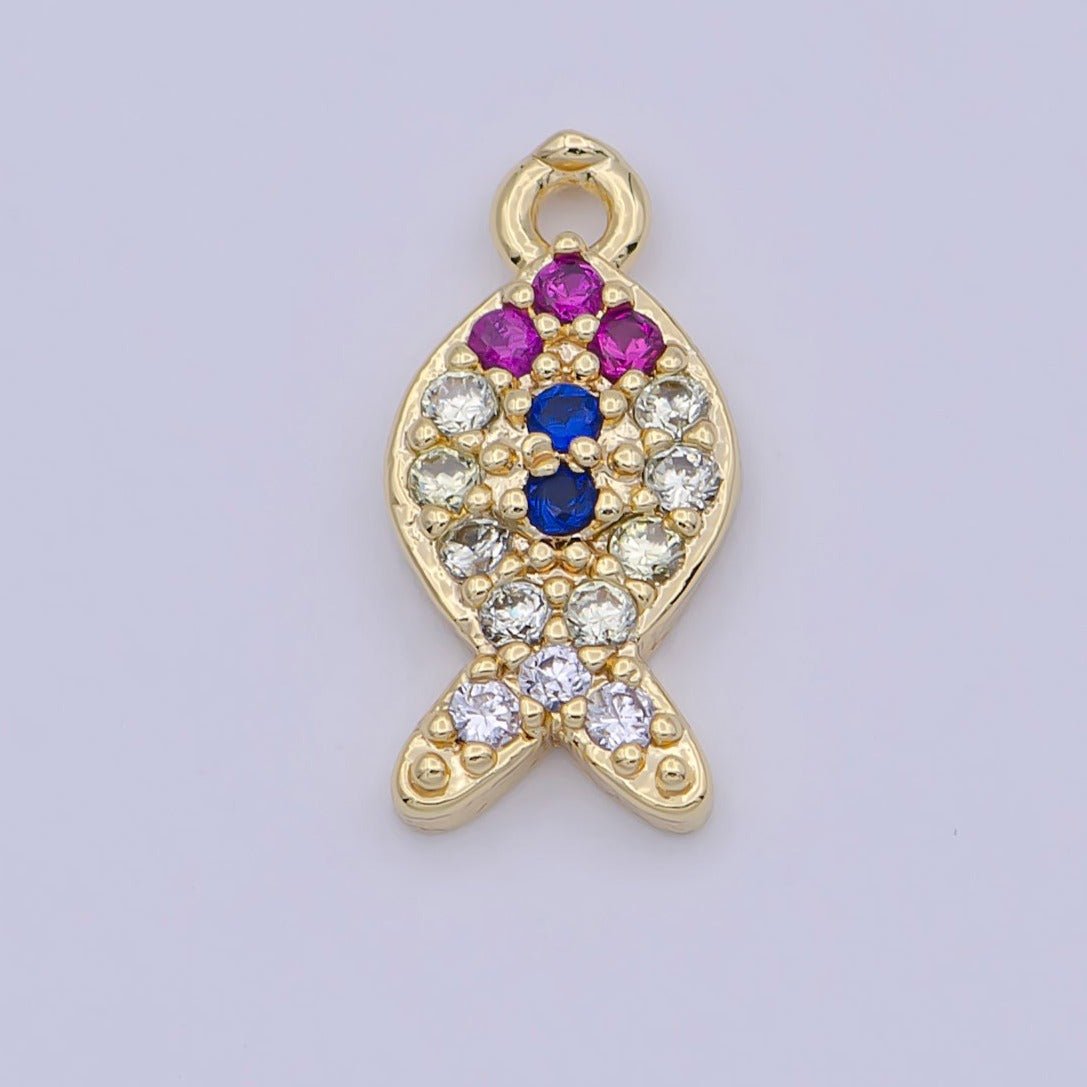 Mini Gold plated Fish Charm for Bracelet Earring Necklace Component W-169 - DLUXCA