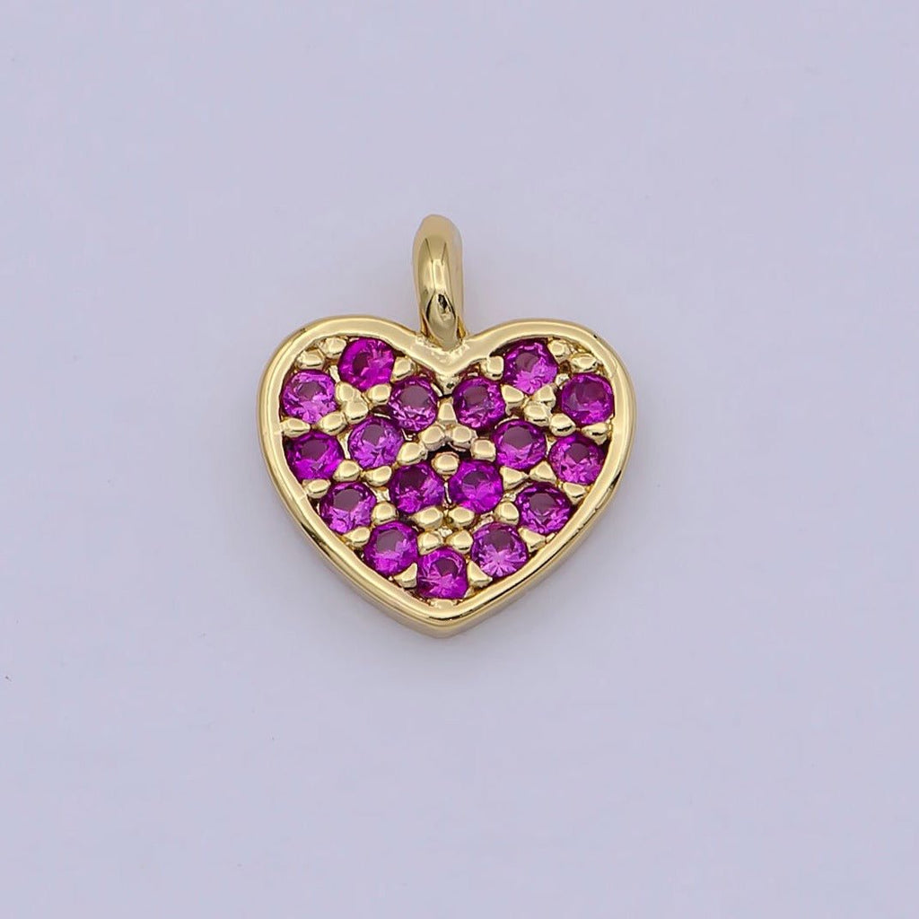 Mini Gold plated Heart Charm Fuchsia Pink Love Charm W-168 - DLUXCA