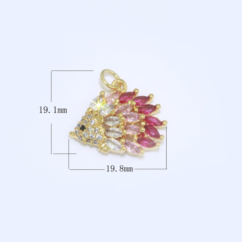 Mini Gold plated Hedgehog Charm, Hedgehog Jewelry, Wild Animal Lover Jewelry Gift Micro Pave Cz Porcupine Charm M - 695 - DLUXCA