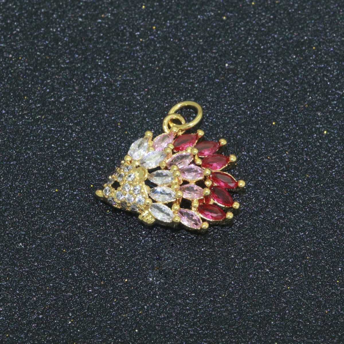 Mini Gold plated Hedgehog Charm, Hedgehog Jewelry, Wild Animal Lover Jewelry Gift Micro Pave Cz Porcupine Charm M - 695 - DLUXCA