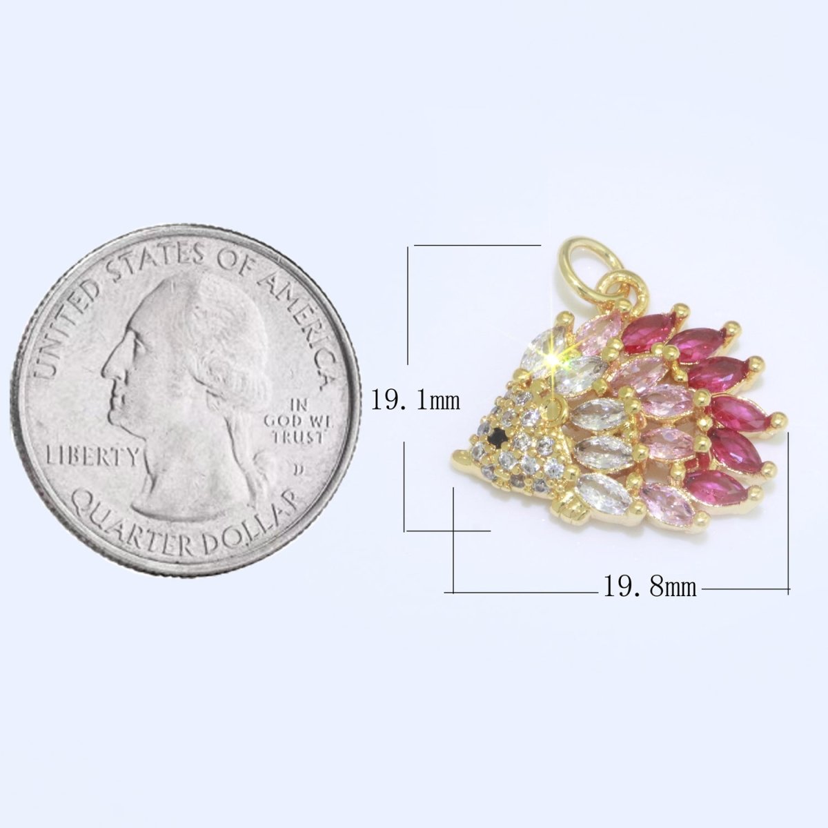 Mini Gold plated Hedgehog Charm, Hedgehog Jewelry, Wild Animal Lover Jewelry Gift Micro Pave Cz Porcupine Charm M - 695 - DLUXCA