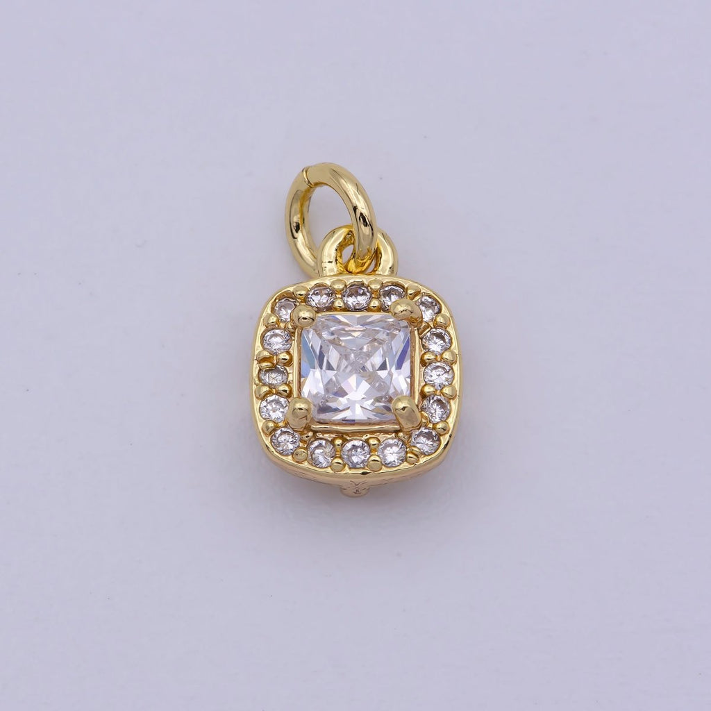 Mini Gold plated Square CZ charm Dangle square Micro Pave charm M-921 - DLUXCA