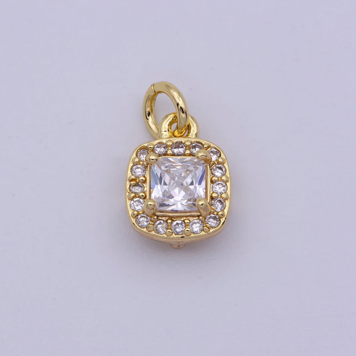 Mini Gold plated Square CZ charm Dangle square Micro Pave charm M-921 - DLUXCA