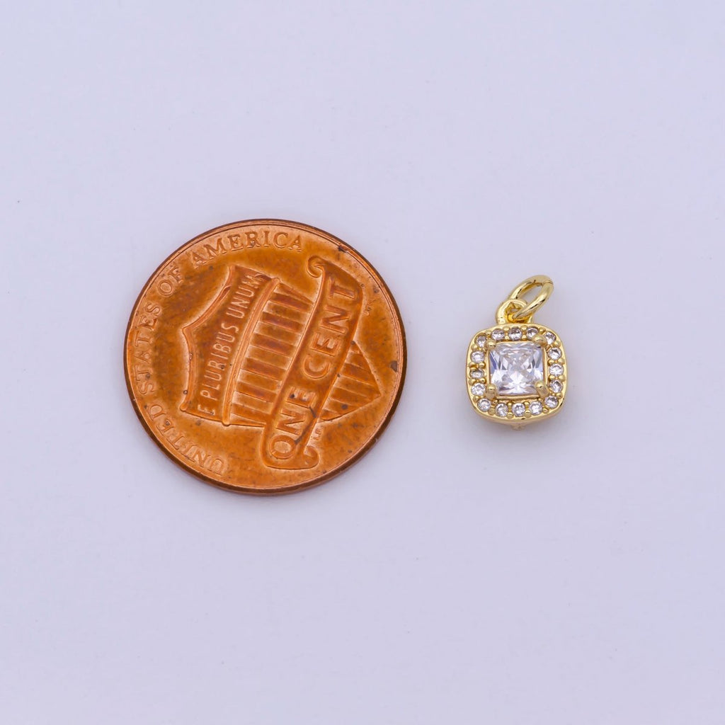 Mini Gold plated Square CZ charm Dangle square Micro Pave charm M-921 - DLUXCA