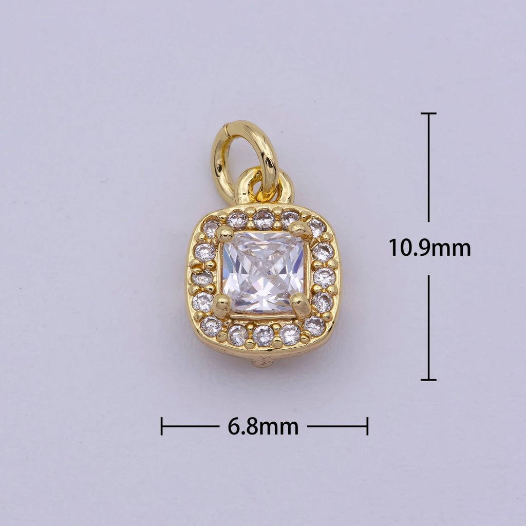 Mini Gold plated Square CZ charm Dangle square Micro Pave charm M-921 - DLUXCA