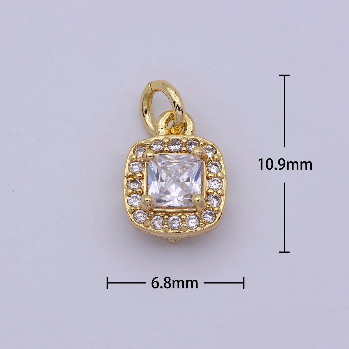 Mini Gold plated Square CZ charm Dangle square Micro Pave charm M-921 - DLUXCA