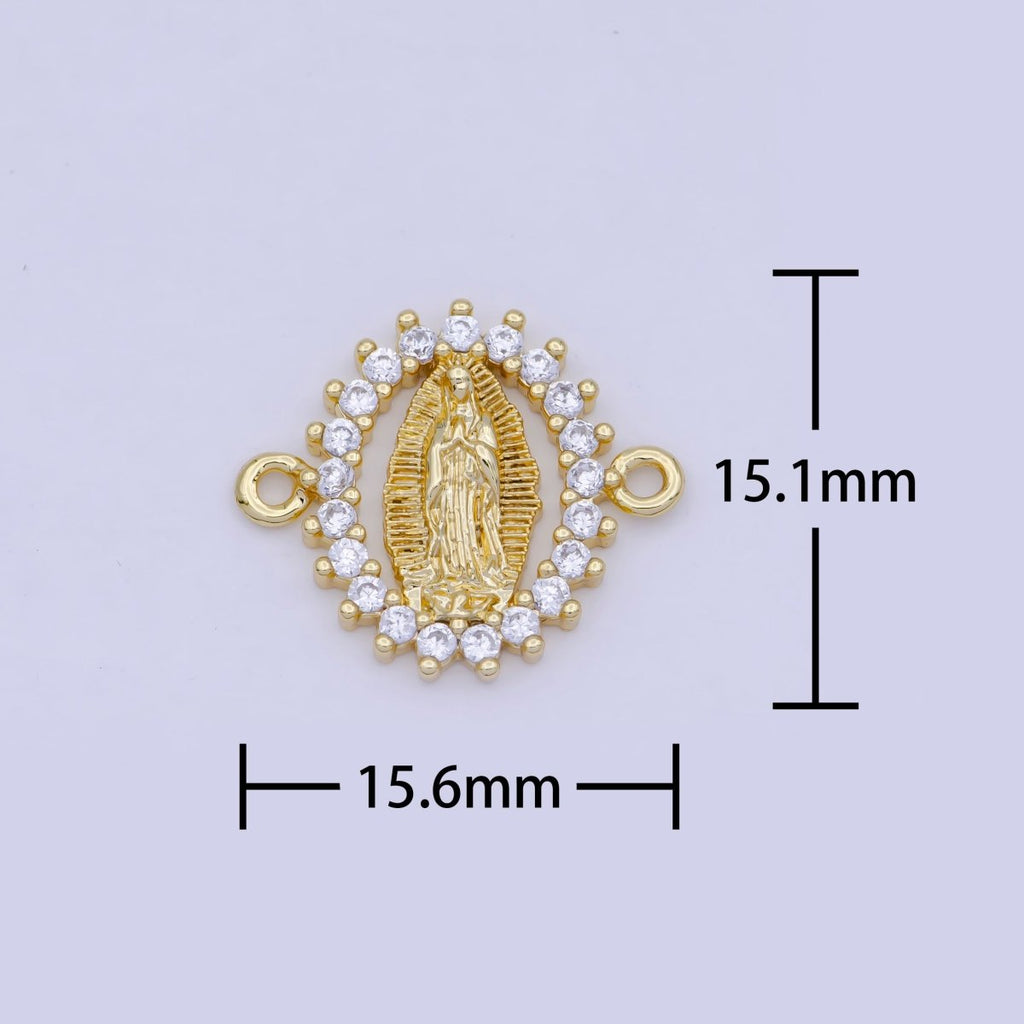 Mini Gold plated Virgin Mary Charm Connector Micro Pave CZ Lady Guadalupe Link Connector G-911 - DLUXCA