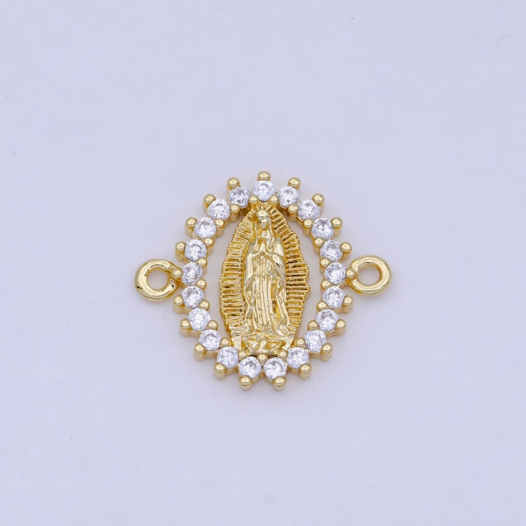 Mini Gold plated Virgin Mary Charm Connector Micro Pave CZ Lady Guadalupe Link Connector G-911 - DLUXCA