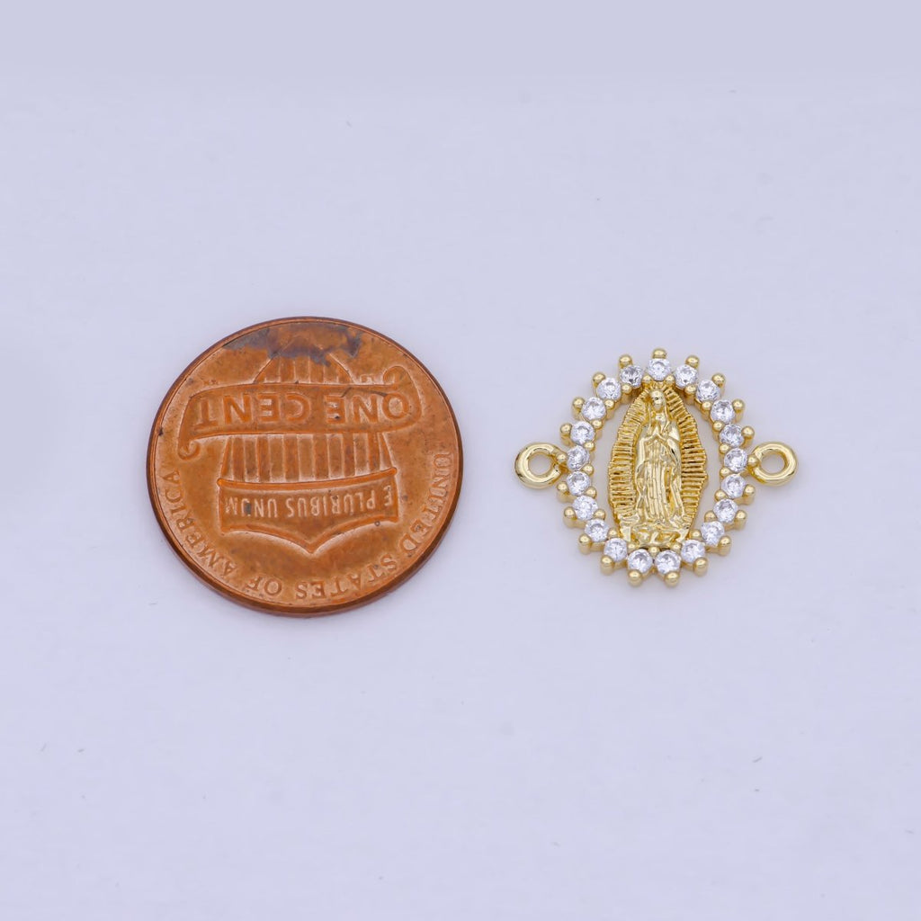 Mini Gold plated Virgin Mary Charm Connector Micro Pave CZ Lady Guadalupe Link Connector G-911 - DLUXCA