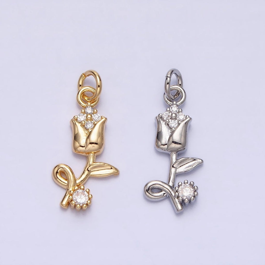 14K Gold plated Rose Flower Mini Add-On Charm in Gold & Silver | AC500 AC501