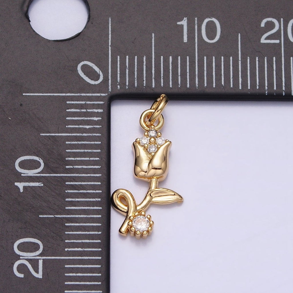 14K Gold plated Rose Flower Mini Add-On Charm in Gold & Silver | AC500 AC501