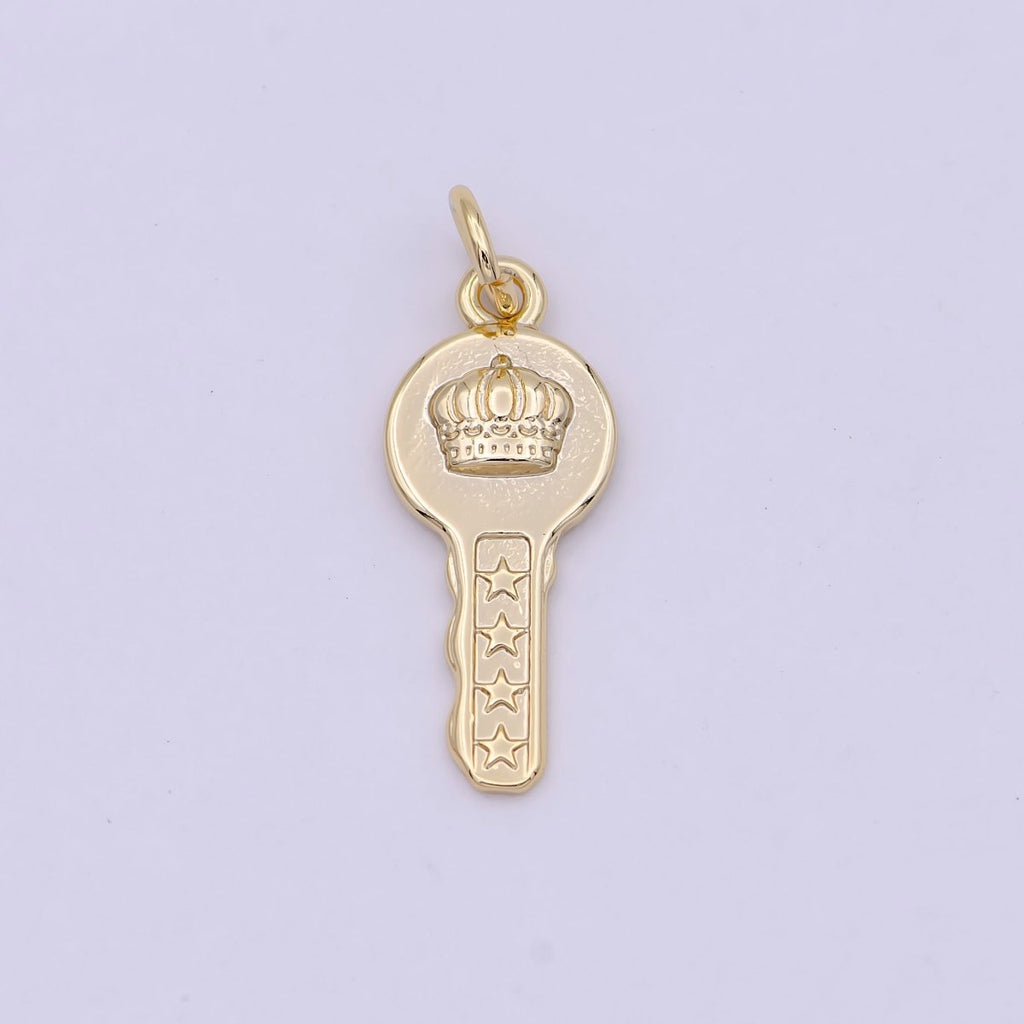 Mini Gold Key Charm with Crown Design N-365 - DLUXCA
