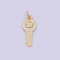 Mini Gold Key Charm with Crown Design N-365 - DLUXCA