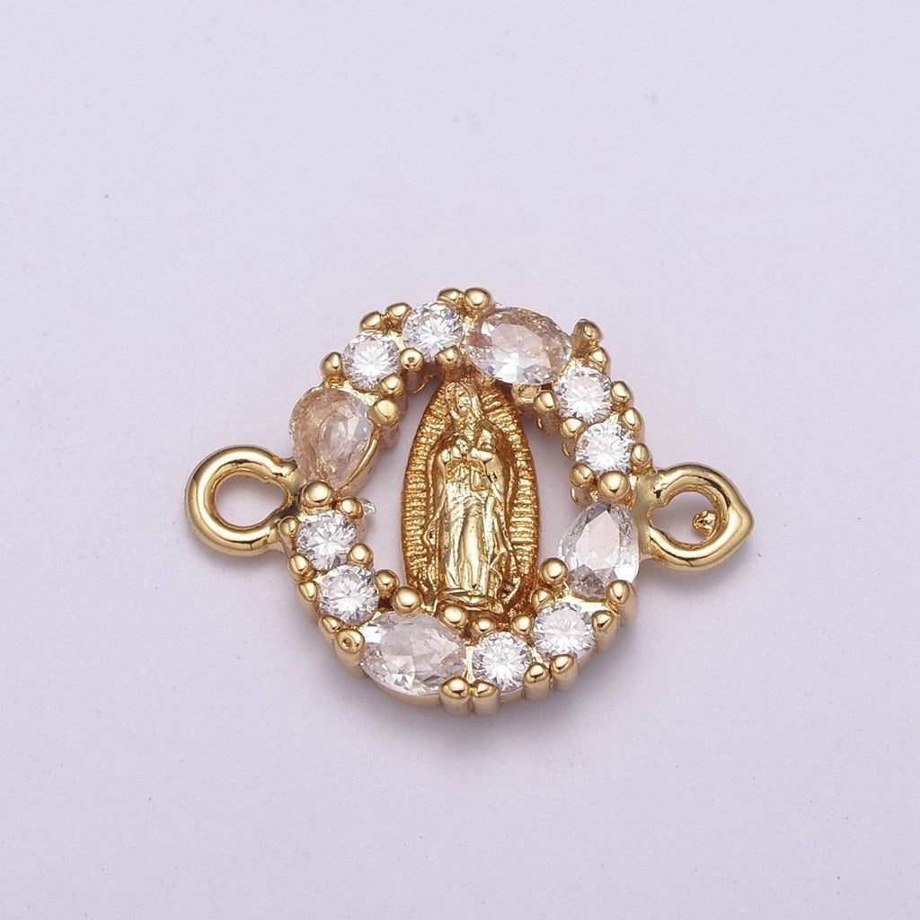 Mini Gold Lady Guadalupe Charm Link Connector for Bracelet Necklace Supply Component F-072 - DLUXCA
