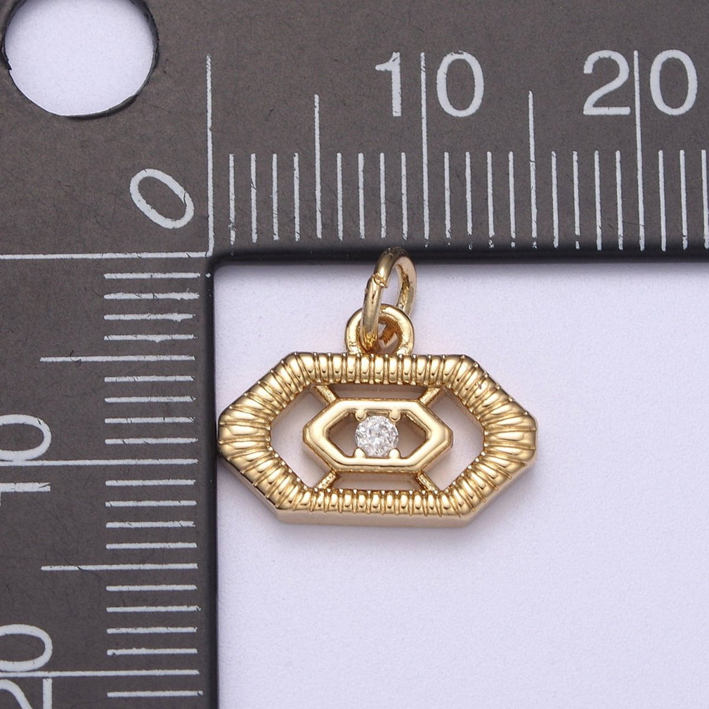 Mini Gold Octagon CZ Charm Add on Charm for Bracelet Necklace N-298 - DLUXCA
