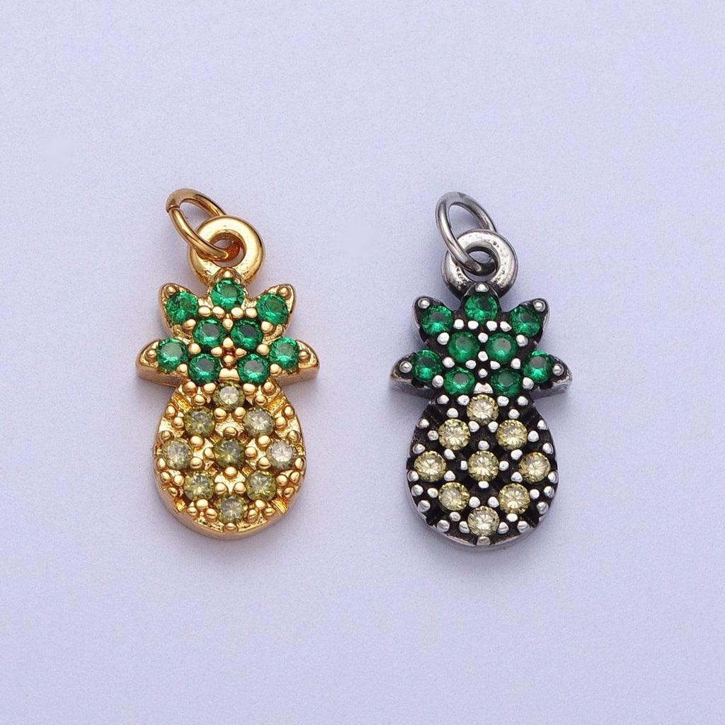 Mini Gold Pineapple Charm Hawaii tropical island summer fruit food charm Dole Charm 24k Gold plated Add on Charm Bracelet Necklace AC028