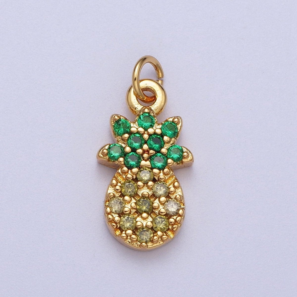 Mini Gold Pineapple Charm Hawaii tropical island summer fruit food charm Dole Charm 24k Gold plated Add on Charm Bracelet Necklace AC028