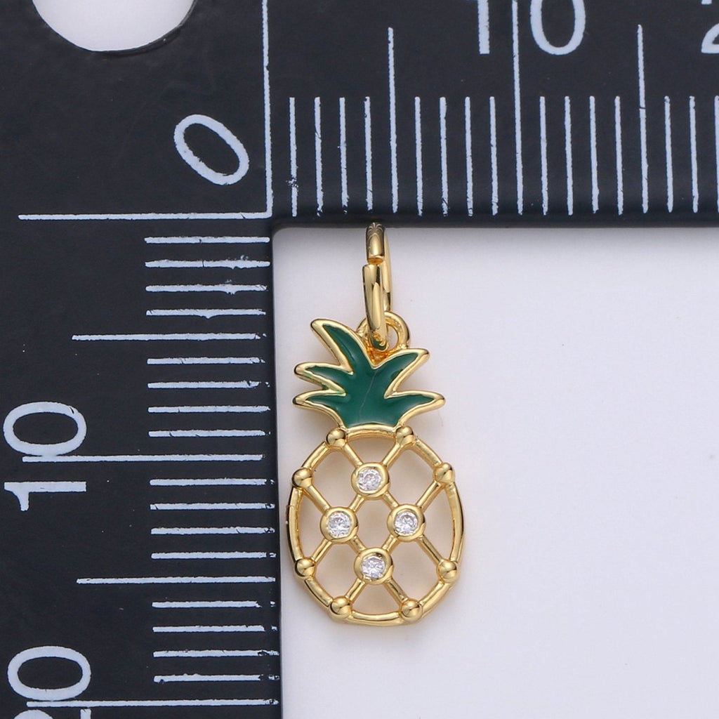 Mini Gold Pineapple Charm, Micro Pave Charms for Jewelry, Cubic Fruit Necklace Bracelet Charms, Fruit Charms, Dole Pendant 14k Gold plated D-565 - DLUXCA