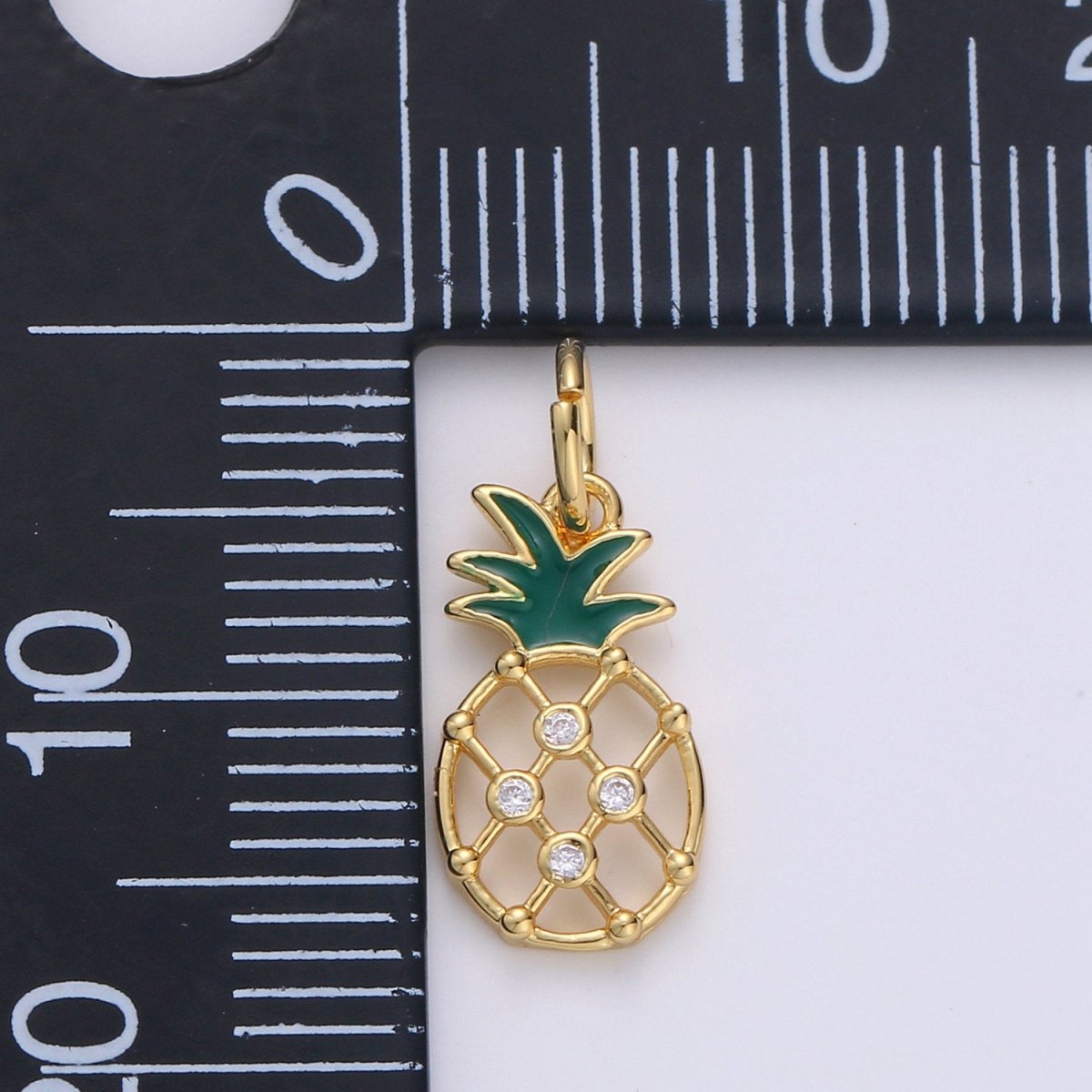 Mini Gold Pineapple Charm, Micro Pave Charms for Jewelry, Cubic Fruit Necklace Bracelet Charms, Fruit Charms, Dole Pendant 14k Gold plated D-565 - DLUXCA