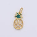 Mini Gold Pineapple Charm, Micro Pave Charms for Jewelry, Cubic Fruit Necklace Bracelet Charms, Fruit Charms, Dole Pendant 14k Gold plated D-565 - DLUXCA